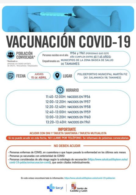 Información de la vacunación en Tamames Información de la vacunación en Tamames