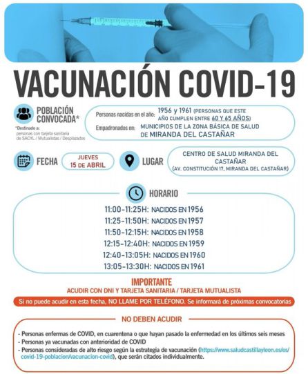 Información de la vacunación en Miranda del Castañar. Información de la vacunación en Miranda del Castañar.