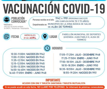 Información sobre la campaña de vacunación en Alba de Tormes Información sobre la campaña de vacunación en Alba de Tormes