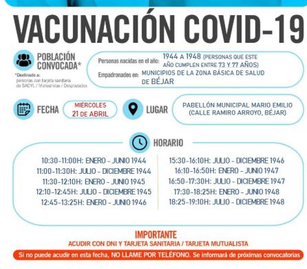 Información sobre la campaña de vacunación en Béjar Información sobre la campaña de vacunación en Béjar