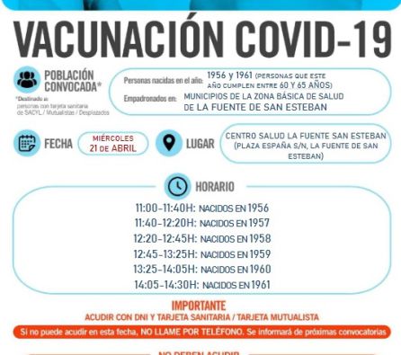 Información sobre la campaña de vacunación en La Fuente de San Esteban Información sobre la campaña de vacunación en La Fuente de San Esteban
