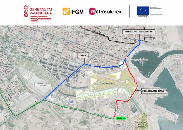 Trazado de las futuras L10 y L 11 de Metrovalencia Trazado de las futuras L10 y L 11 de Metrovalencia