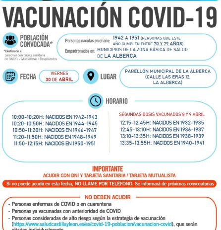 Información del proceso de vacunación en La Alberca. Información del proceso de vacunación en La Alberca.