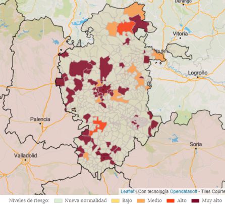 En el mapa de incidencia de la pandemia Aranda se encuentra en el nivel de riesgo más elevado En el mapa de incidencia de la pandemia Aranda se encuentra en el nivel de riesgo más elevado