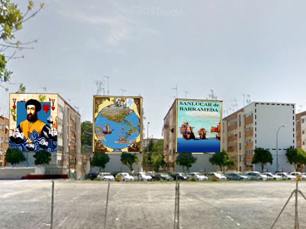Fotomontaje de cómo quedarían los bloques de la calle Tarfia tras el tarbajo artístico de Alexandra del Bene Fotomontaje de cómo quedarían los bloques de la calle Tarfia tras el tarbajo artístico de Alexandra del Bene