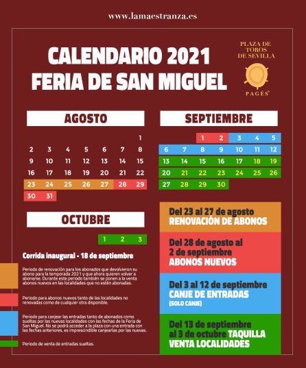 Calendario de abonos y entradas para la Feria de San Miguel Calendario de abonos y entradas para la Feria de San Miguel