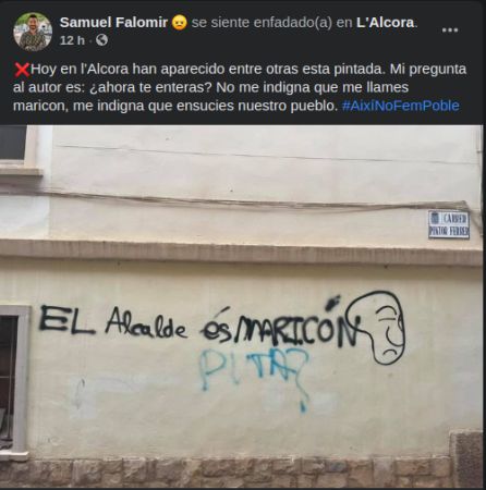 Mensaje del alcalde de l'Alcora en su perfil de facebook Mensaje del alcalde de l'Alcora en su perfil de facebook