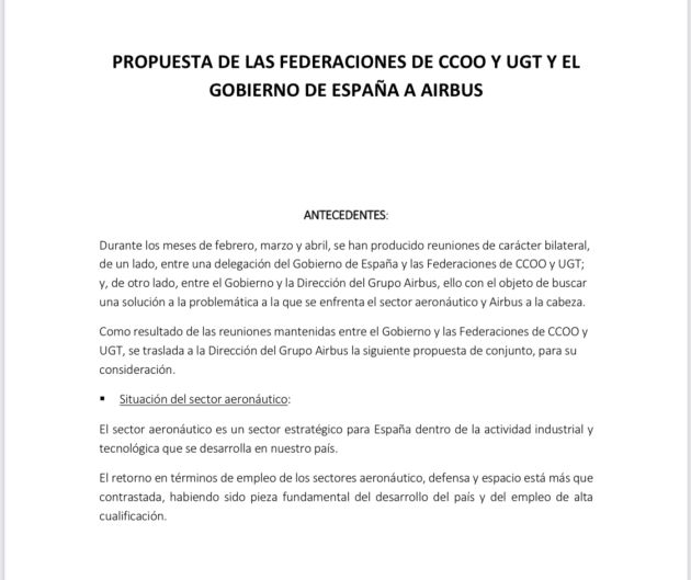 Parte del dcoumento firmado por Gobierno y sindicatos sobre futuro de Airbus Parte del dcoumento firmado por Gobierno y sindicatos sobre futuro de Airbus