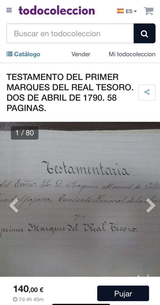 Uno de los documentos puestos a la venta en la web TodoColeccion Uno de los documentos puestos a la venta en la web TodoColeccion
