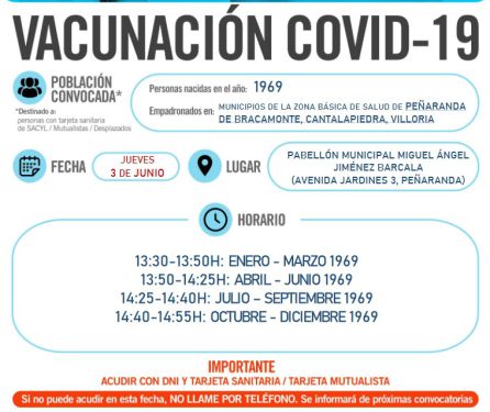 Información sobre la vacunación del 3 de junio en Peñaranda Información sobre la vacunación del 3 de junio en Peñaranda