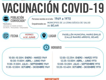 Información sobre la vacunación del 4 de junio en Béjar Información sobre la vacunación del 4 de junio en Béjar