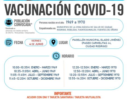 Información sobre la vacunación del 4 de junio en Ciudad Rodrigo Información sobre la vacunación del 4 de junio en Ciudad Rodrigo
