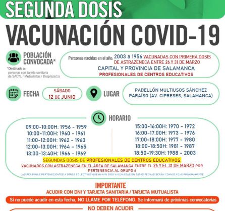 Información de la vacunación con segundas dosis en Salamanca Información de la vacunación con segundas dosis en Salamanca