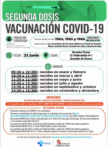 Jornada de segunda dosis para los ribereños nacidos entre 1964 y 1966 Jornada de segunda dosis para los ribereños nacidos entre 1964 y 1966