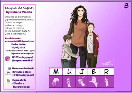 Cartel que completa la Gymkhana, con la palabra Mujer Cartel que completa la Gymkhana, con la palabra Mujer