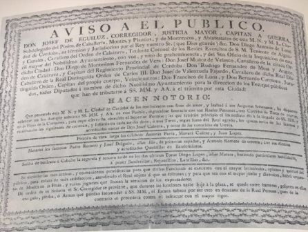 Cartel de aviso de la corrida de toros en honor a Carlos IV. Córdoba 1796 Cartel de aviso de la corrida de toros en honor a Carlos IV. Córdoba 1796