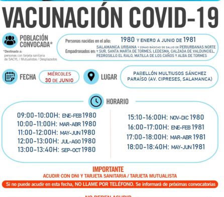 Información sobre la vacunación de este miércoles en Salamanca Información sobre la vacunación de este miércoles en Salamanca