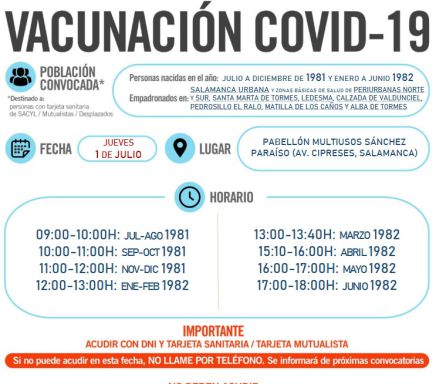 Información sobre la vacunación de este jueves en Salamanca Información sobre la vacunación de este jueves en Salamanca