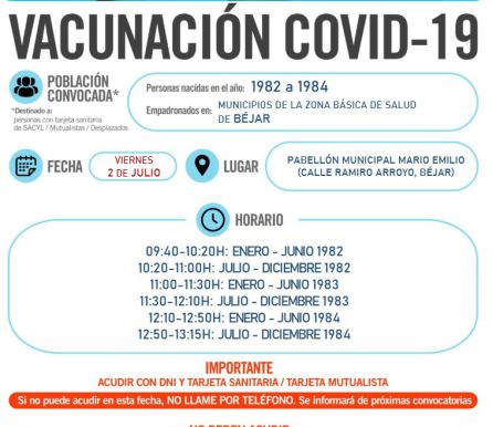 Información de la vacunación en Béjar. Información de la vacunación en Béjar.
