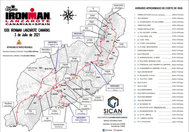 Cortes de carreteras previstos en el Ironman 2021. Cortes de carreteras previstos en el Ironman 2021.