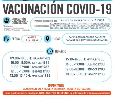 Información de la vacunación de este martes, 6 de julio, en Salamanca Información de la vacunación de este martes, 6 de julio, en Salamanca