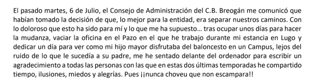 Fragmento de la carta de despedida de Diego Epifanio. Fragmento de la carta de despedida de Diego Epifanio.