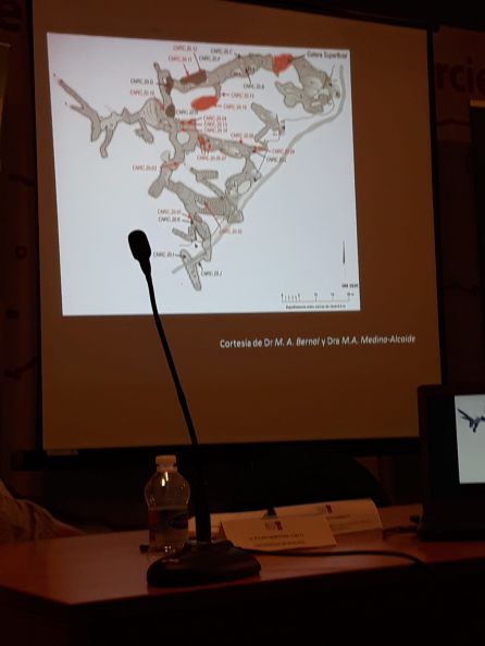 José Luis Sanchidrián mostraba una diapositiva con el plano de la Cueva del Nacimiento del río Cuadros José Luis Sanchidrián mostraba una diapositiva con el plano de la Cueva del Nacimiento del río Cuadros