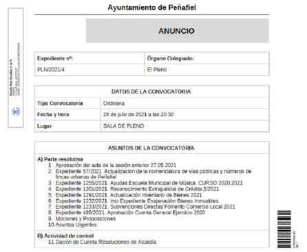Los puntos en el orden del día del pleno de Peñafiel. Los puntos en el orden del día del pleno de Peñafiel.