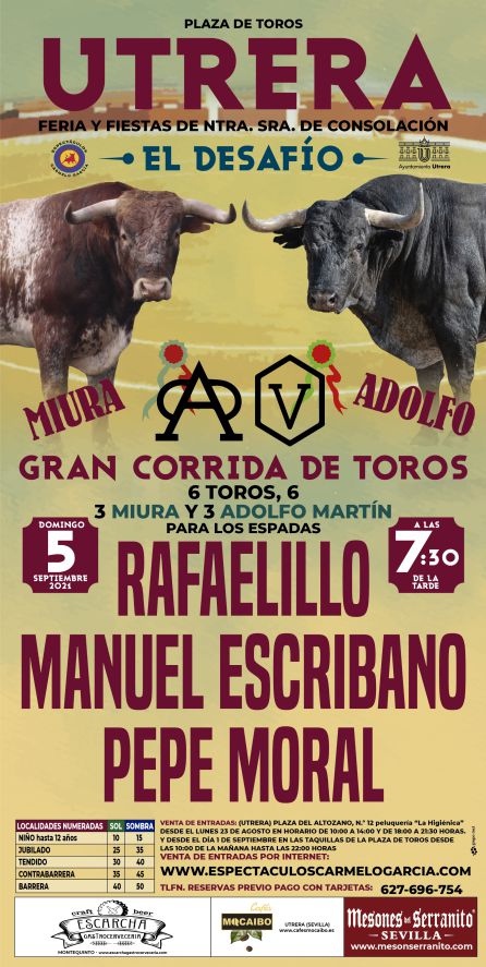 Cartel de toros y toreros para el próximo 5 de septiembre en Utrera Cartel de toros y toreros para el próximo 5 de septiembre en Utrera