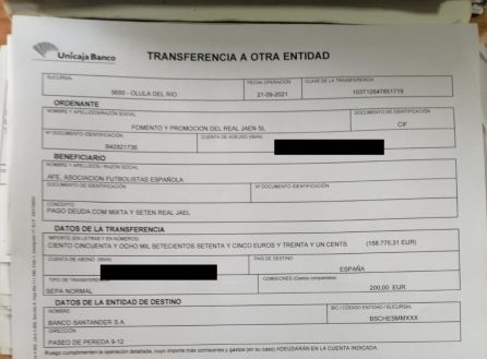 Justificante del pago de los casi 160.000 euros. Justificante del pago de los casi 160.000 euros.