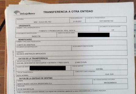 Justificante del pago de algo más de 2.000 euros. Justificante del pago de algo más de 2.000 euros.