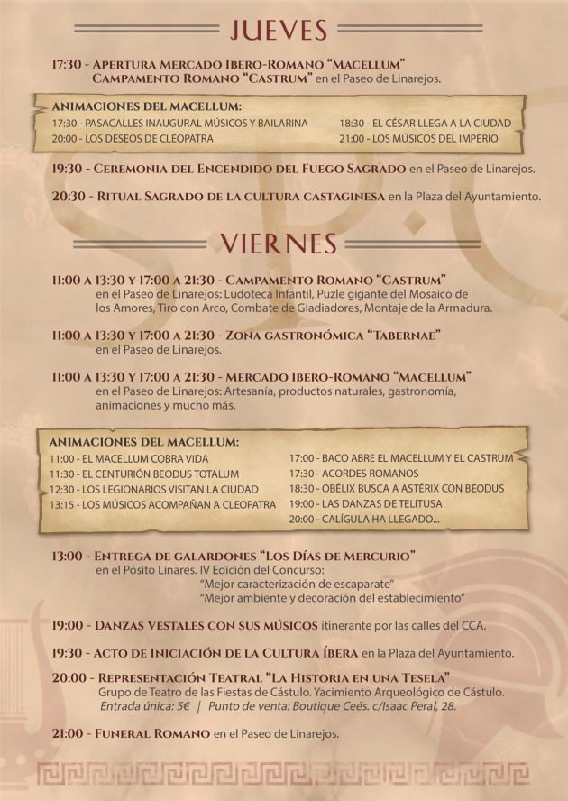 Programación Fiestas Íbero Romanas de Cástulo. Programación Fiestas Íbero Romanas de Cástulo.