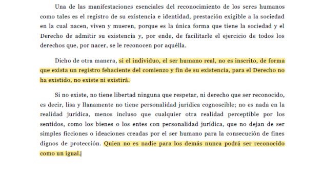 Parte del auto que reconoce el derecho de la menor migrante a ser inscrita en el Registro Civil de Montilla Parte del auto que reconoce el derecho de la menor migrante a ser inscrita en el Registro Civil de Montilla