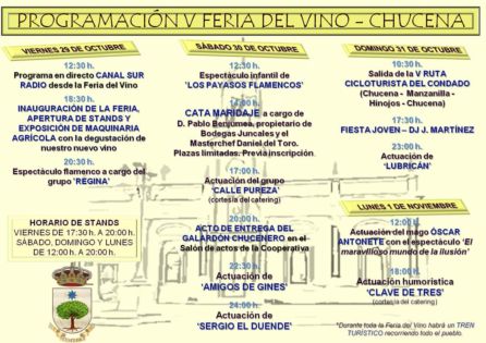 Programación de la V Feria del Vino de Chucena (Huelva) Programación de la V Feria del Vino de Chucena (Huelva)
