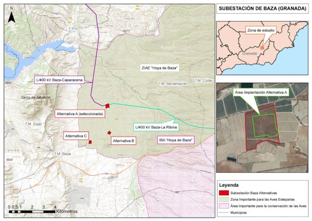 Plano de la ubicación de la subestación eléctrica de la línea 400 en Baza Plano de la ubicación de la subestación eléctrica de la línea 400 en Baza