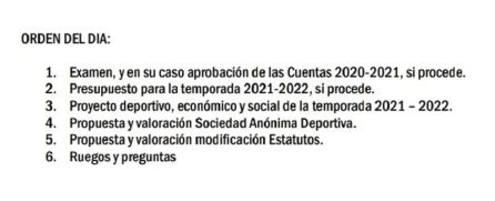 El orden del día de la Asamblea de Socios de la Arandina. El orden del día de la Asamblea de Socios de la Arandina.
