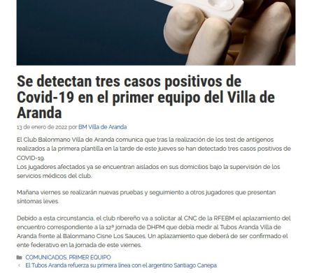 Comunicado del Villa de Aranda. Comunicado del Villa de Aranda.