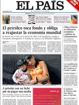 Portada del diario El País en la que se recoge la historia de Sara Portada del diario El País en la que se recoge la historia de Sara