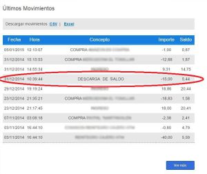 Extracto de los últimos movimientos de la tarjeta de uno de los afectados Extracto de los últimos movimientos de la tarjeta de uno de los afectados