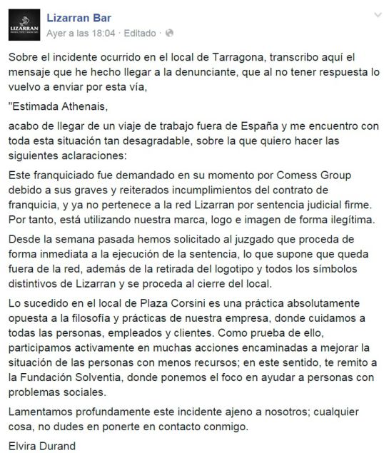Segundo comunicado de Lizarrán completo Segundo comunicado de Lizarrán completo