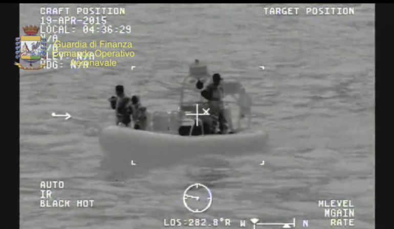 A rescue vessel is seen during the search and rescue operation underway after a boat carrying migrants capsized overnight, with up to 700 feared dead, in this still image taken from video released by Italian Guardia di Finanza April 19, 2015. As many as 700 people were feared dead after the fishing boat packed with migrants capsized off the Libyan coast overnight, in what may be one of the worst disasters of the Mediterranean migrant crisis, officials said on Sunday. Twenty-eight people were rescued and 24 bodies recovered from the 20 metre-long vessel, which sank around 70 miles from the Libyan coast, south of the southern Italian island of Lampedusa, the Italian coast guard said. REUTERS/Guardia di Finanza/Handout via Reuters
ATTENTION EDITORS - THIS PICTURE WAS PROVIDED BY A THIRD PARTY. REUTERS IS UNABLE TO INDEPENDENTLY VERIFY THE AUTHENTICITY, CONTENT, LOCATION OR DATE OF THIS IMAGE. FOR EDITORIAL USE ONLY. NOT FOR SALE FOR MARKETING OR ADVERTISING CAMPAIGNS. THIS PICTURE IS DISTRIBUTED EXACTLY AS RECEIVED BY REUTERS, AS A SERVICE TO CLIENTS.
A rescue vessel is seen during the search and rescue operation underway after a boat carrying migrants capsized overnight, with up to 700 feared dead, in this still image taken from video released by Italian Guardia di Finanza April 19, 2015. As many as 700 people were feared dead after the fishing boat packed with migrants capsized off the Libyan coast overnight, in what may be one of the worst disasters of the Mediterranean migrant crisis, officials said on Sunday. Twenty-eight people were rescued and 24 bodies recovered from the 20 metre-long vessel, which sank around 70 miles from the Libyan coast, south of the southern Italian island of Lampedusa, the Italian coast guard said. REUTERS/Guardia di Finanza/Handout via Reuters
ATTENTION EDITORS - THIS PICTURE WAS PROVIDED BY A THIRD PARTY. REUTERS IS UNABLE TO INDEPENDENTLY VERIFY THE AUTHENTICITY, CONTENT, LOCATION OR DATE OF THIS IMAGE. FOR EDITORIAL USE ONLY. NOT FOR SALE FOR MARKETING OR ADVERTISING CAMPAIGNS. THIS PICTURE IS DISTRIBUTED EXACTLY AS RECEIVED BY REUTERS, AS A SERVICE TO CLIENTS.