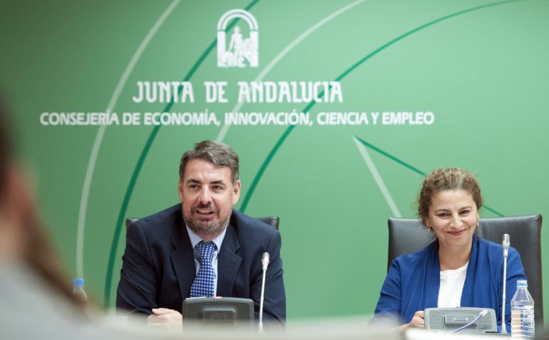 GRA319. SEVILLA, 13/05/2015.- La directora general de Industria, Energía y Minas, María José Asensio (d), junto al secretario general de Industria y Energía, Vicente Fernández , durante la rueda de prensa ofrecida hoy en Sevilla donde han dicho que la Junta de Andalucía confía en que se archivará el proceso judicial abierto sobre presuntas irregularidades en la adjudicación de la mina de Aznalcóllar y han puesto la "mano en el fuego" sobre la "limpieza" del caso.EFE/ Raúl Caro GRA319. SEVILLA, 13/05/2015.- La directora general de Industria, Energía y Minas, María José Asensio (d), junto al secretario general de Industria y Energía, Vicente Fernández , durante la rueda de prensa ofrecida hoy en Sevilla donde han dicho que la Junta de Andalucía confía en que se archivará el proceso judicial abierto sobre presuntas irregularidades en la adjudicación de la mina de Aznalcóllar y han puesto la "mano en el fuego" sobre la "limpieza" del caso.EFE/ Raúl Caro