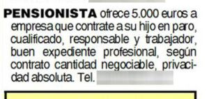 Un padre ofrece 5.000 euros para que contraten a su hijo en paro Un padre ofrece 5.000 euros para que contraten a su hijo en paro
