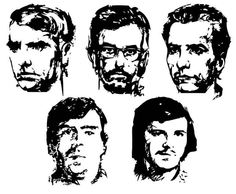 De izquierda a derecha y de arriba a abajo: José Luis Sánchez Bravo, Xosé Humberto Baena, Ramón García Sanz, Ángel Otaegi y Juan Paredes