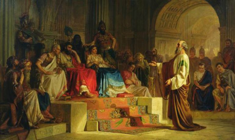El juicio del apóstol Pablo (1875), de Nikolai Kornilievich Bodarevsky, óleo sobre tela conservado en el Museo de Arte Regional, Úzhgorod, Ucrania El juicio del apóstol Pablo (1875), de Nikolai Kornilievich Bodarevsky, óleo sobre tela conservado en el Museo de Arte Regional, Úzhgorod, Ucrania