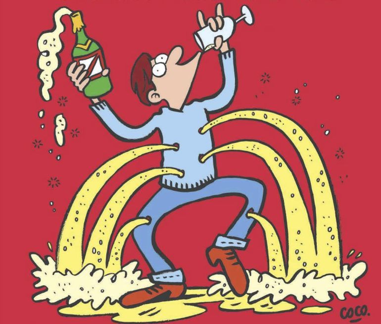 Fotografía facilitada por la agencia Majorelle PR que muestra la portada del semanario satírico "Charlie Hebdo" en la que aparece un hombre que bebe champán con el título "Ellos tienen armas. Que se jodan, nosotros tenemos champán". "Charlie Hebdo", objeto de un ataque mortal perpetrado por un comando yihadista en enero pasado, regresa a los quioscos con una portada dedicada a los atentados del viernes en París. Fotografía facilitada por la agencia Majorelle PR que muestra la portada del semanario satírico "Charlie Hebdo" en la que aparece un hombre que bebe champán con el título "Ellos tienen armas. Que se jodan, nosotros tenemos champán". "Charlie Hebdo", objeto de un ataque mortal perpetrado por un comando yihadista en enero pasado, regresa a los quioscos con una portada dedicada a los atentados del viernes en París.