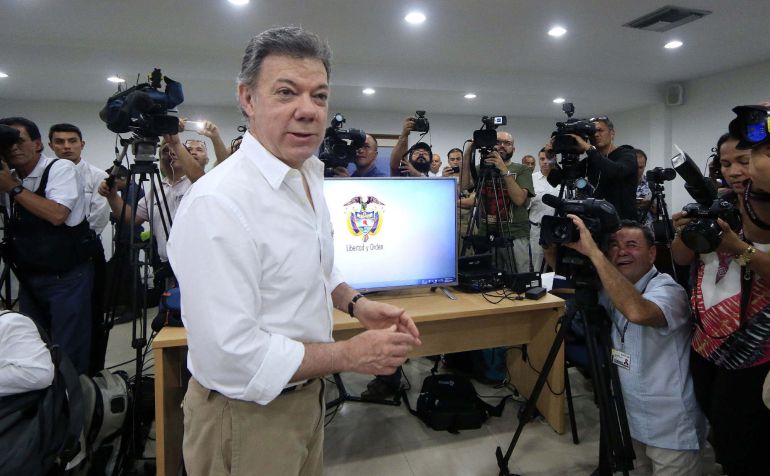 Juan Manuel Santos durante el anuncio del hallazgo del galeón San José en el caribe colombiano Juan Manuel Santos durante el anuncio del hallazgo del galeón San José en el caribe colombiano