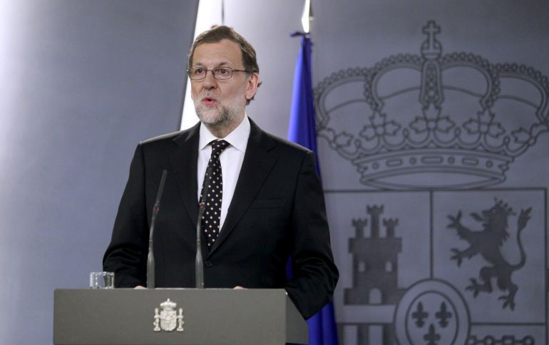 El presidente del Gobierno en funciones, Mariano Rajoy, en una comparecencia en La Moncloa El presidente del Gobierno en funciones, Mariano Rajoy, en una comparecencia en La Moncloa