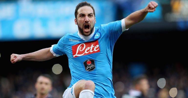 NAPLES, ITALY - FEBRUARY 07: Gonzalo Higuain of Napoli celebrates the opening goal during the Serie A match between SSC Napoli and Carpi FC NAPLES, ITALY - FEBRUARY 07: Gonzalo Higuain of Napoli celebrates the opening goal during the Serie A match between SSC Napoli and Carpi FC