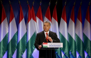 El primer ministro húngaro durante el discurso del estado de la nación en Budapest El primer ministro húngaro durante el discurso del estado de la nación en Budapest